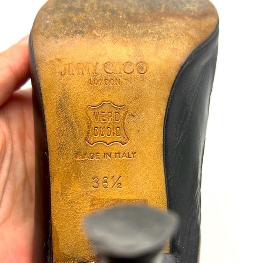Jimmy Choo - Black Soft Leather Sling Back Cutout Square Toe Heels Size 36.5 - Picture 10 of 16